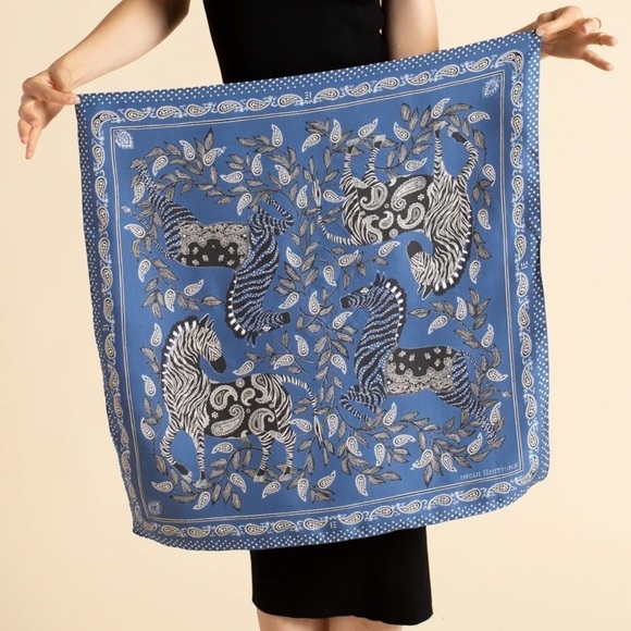 Inoui Editions Zack Zebra 100 % Silk Scarf Blue - Picture 2 of 13